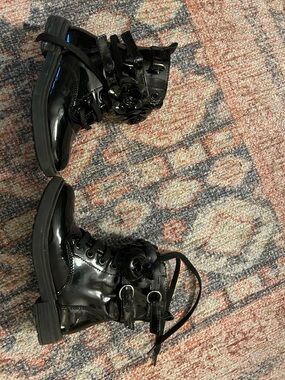 Geox Black Patent Floral Accent Kids' Boots, worn once